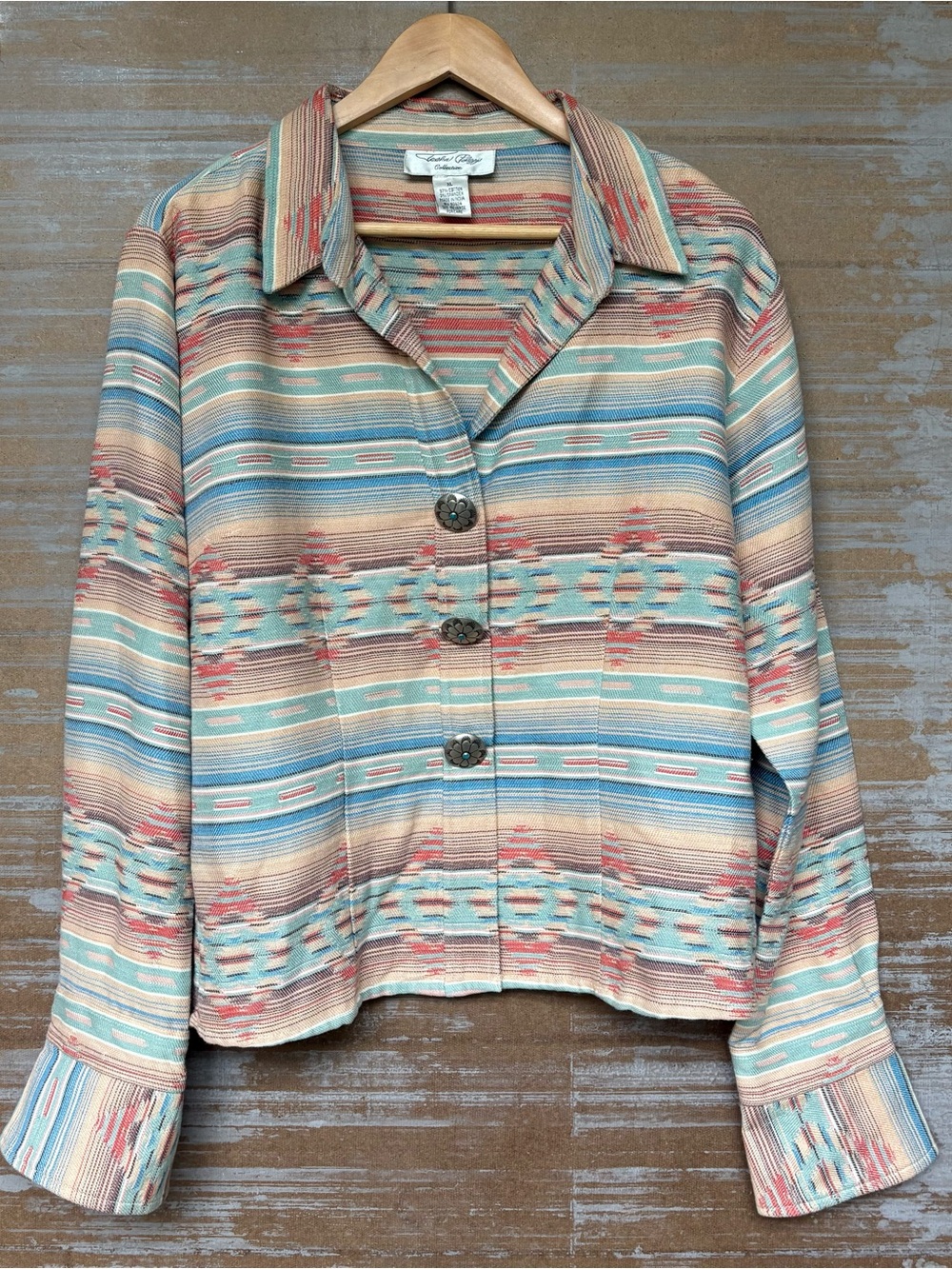 Tasha Polizzi Serape Concho Jacket Turquoise Western Boho Prairie Womens XL